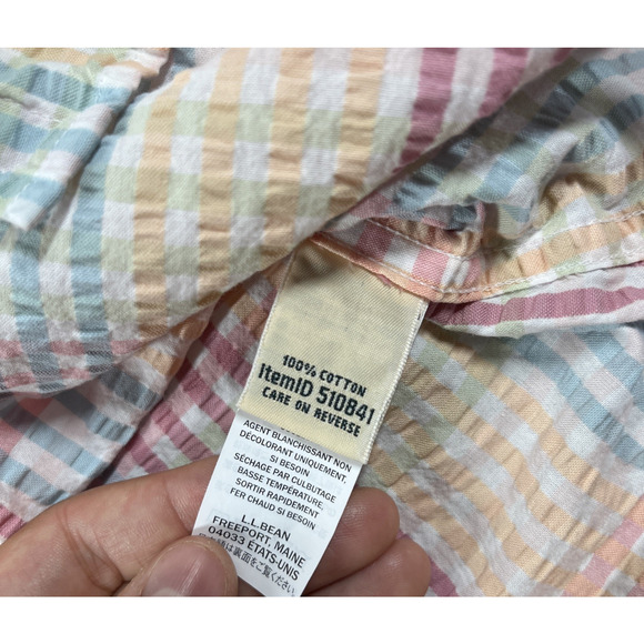 LL Bean Seersucker Shirt Womens Small Petite Pastel Button Cotton Vacationland - Picture 4 of 11